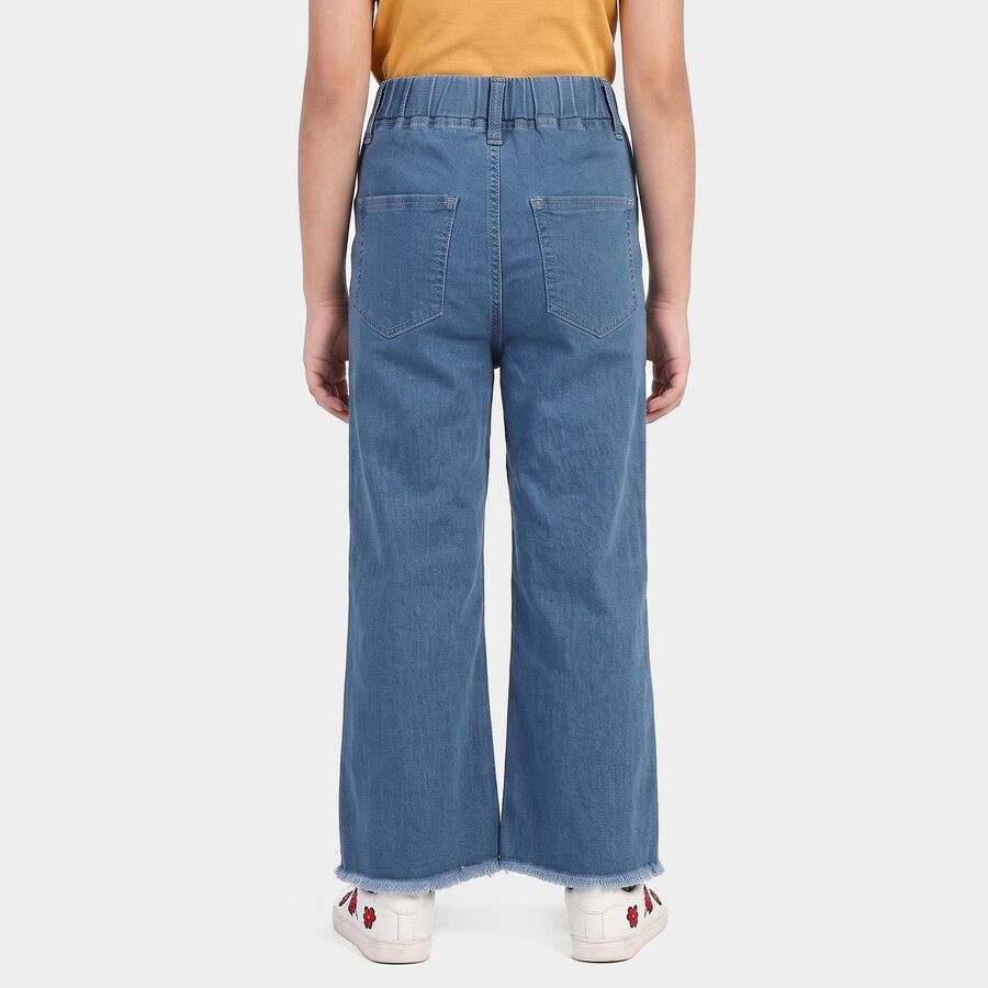 Girls Blue Wide Leg Frayed Hem Jeans, मध्यम नीला, large