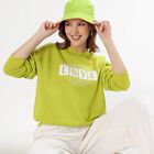 Women's Bright Lime Green Crew Neck Casual Sweatshirt, हल्का हरा, small image number null