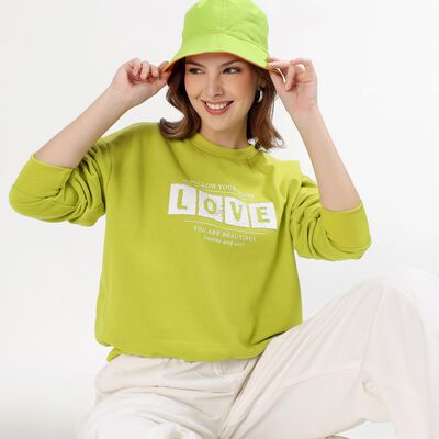 Women's Bright Lime Green Crew Neck Casual Sweatshirt