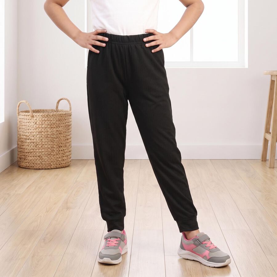Girls' Black Long Johns Thermal, Black, large