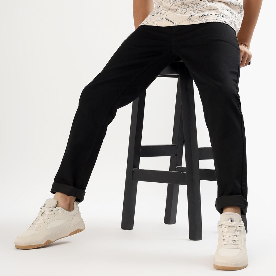 Men's Jet Black Slim Fit Jeans, काला, large image number null