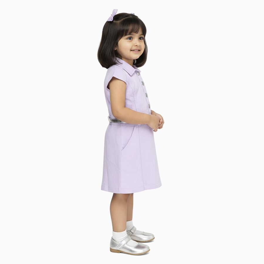 Girls' Lavender Collared A-Line Belted Frock, Purple, large image number null