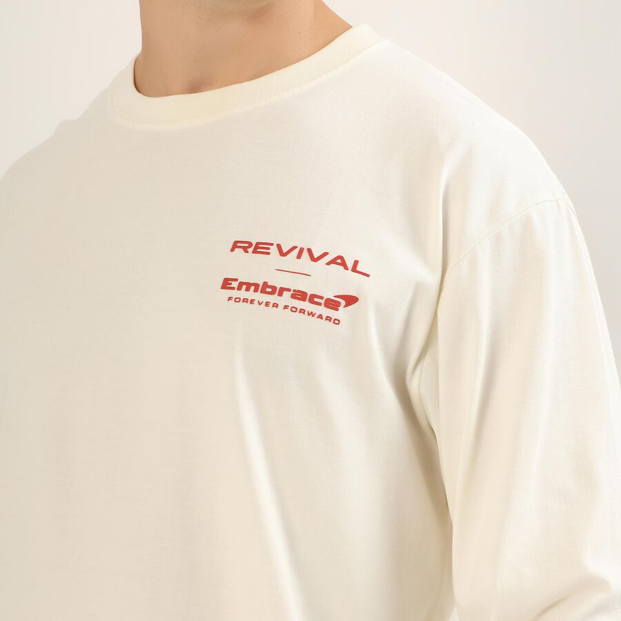 Men's Soft Eggshell White Crew Neck Casual Full Sleeve T-Shirt, ऑफ व्हाइट, large image number null