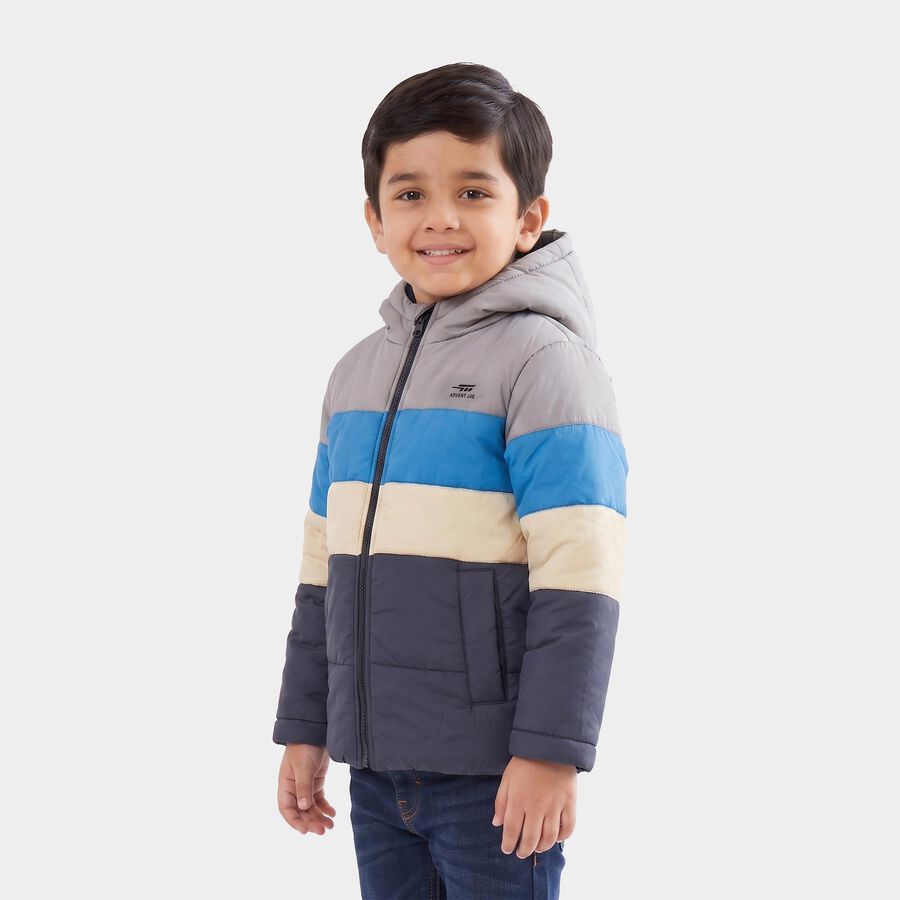 Boys Grey Hooded Puffer Jacket, Light Grey, large