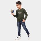 Boys Olive Green Round Neck Regular Boys T-Shirt, ओलिव, small