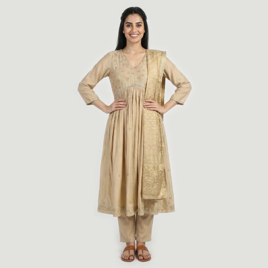 Women's Beige Kurta, गहरा पीला, large