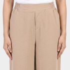 Women's Beige Wide-Leg Elastic Waist Trousers, Beige, small
