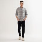 Men's Light Grey Cotton Button-Down Casual Shirt, Light Grey, small image number null