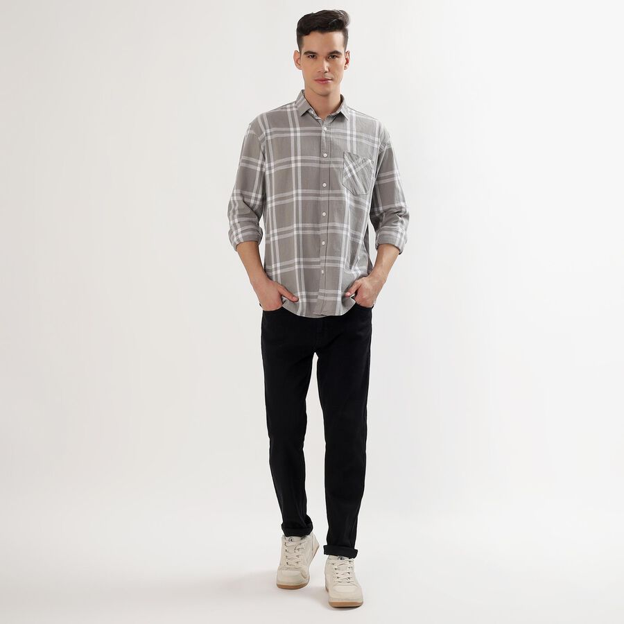 Men's Light Grey Cotton Button-Down Casual Shirt, Light Grey, large image number null