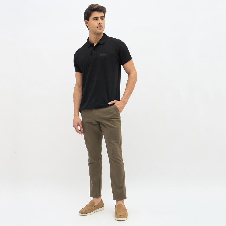 Men's Muted Olive Green Slim Fit Cross Pocket Casual Trousers, ओलिव, large image number null