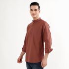 Men's Muted Terracotta Brown Cotton Mandarin Collar Solid Kurta, Brown, small image number null