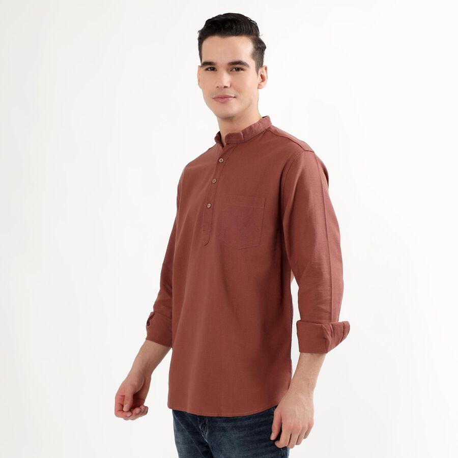 Men's Muted Terracotta Brown Cotton Mandarin Collar Solid Kurta, Brown, large image number null