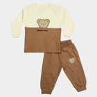 Infants' Beige 100% Cotton Round Neck Graphic Print Baba Suit, Beige, small