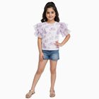 Girls' Soft Lavender Purple Round Neck Casual Floral Printed T-Shirt, लाइलेक, small