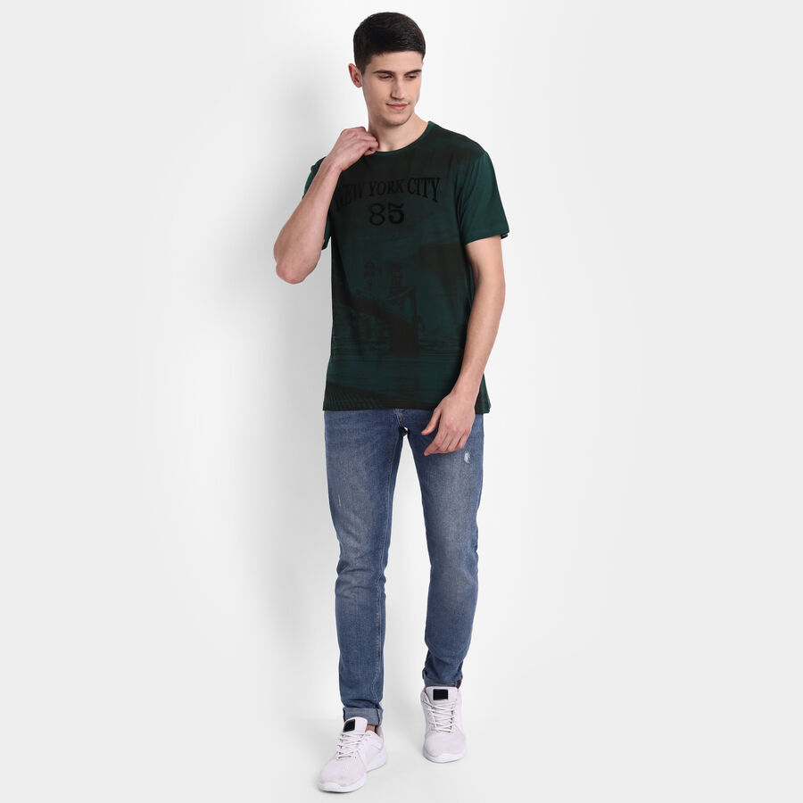 Printed Round Neck T-Shirt, Dark Green, large image number null