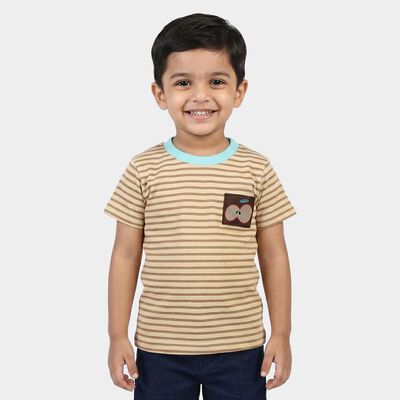 Boys Beige Crew Neck Regular T-Shirt