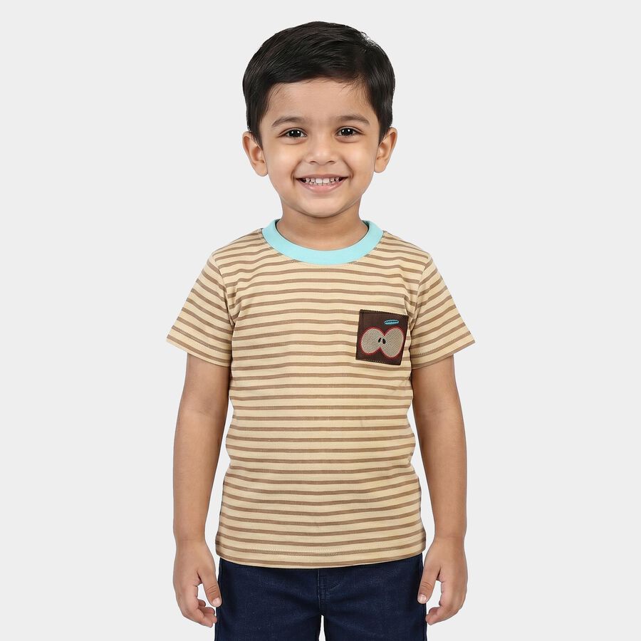Boys Beige Crew Neck Regular T-Shirt, Beige, large