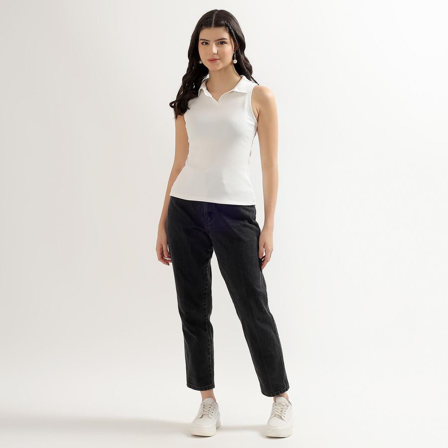 Women's Rich White Polo Neck Sleeveless T-Shirt, White, large image number null