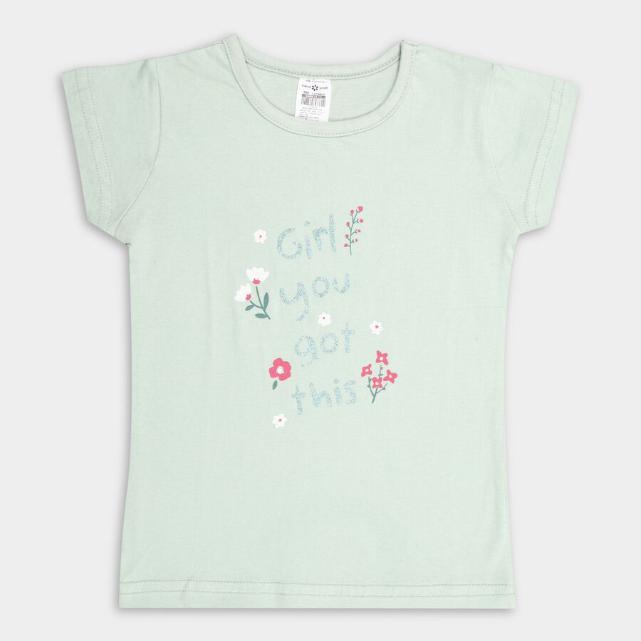 Girl's Cotton T-Shirt, हल्का हरा, large image number null
