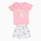 Infant Girl Soft Pink Cotton Peter Pan Collar Casual Shorts Set, Pink, small