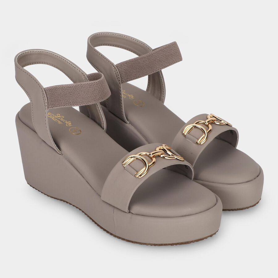 Women Grey Slingback Wedge Sandals, Grey, large