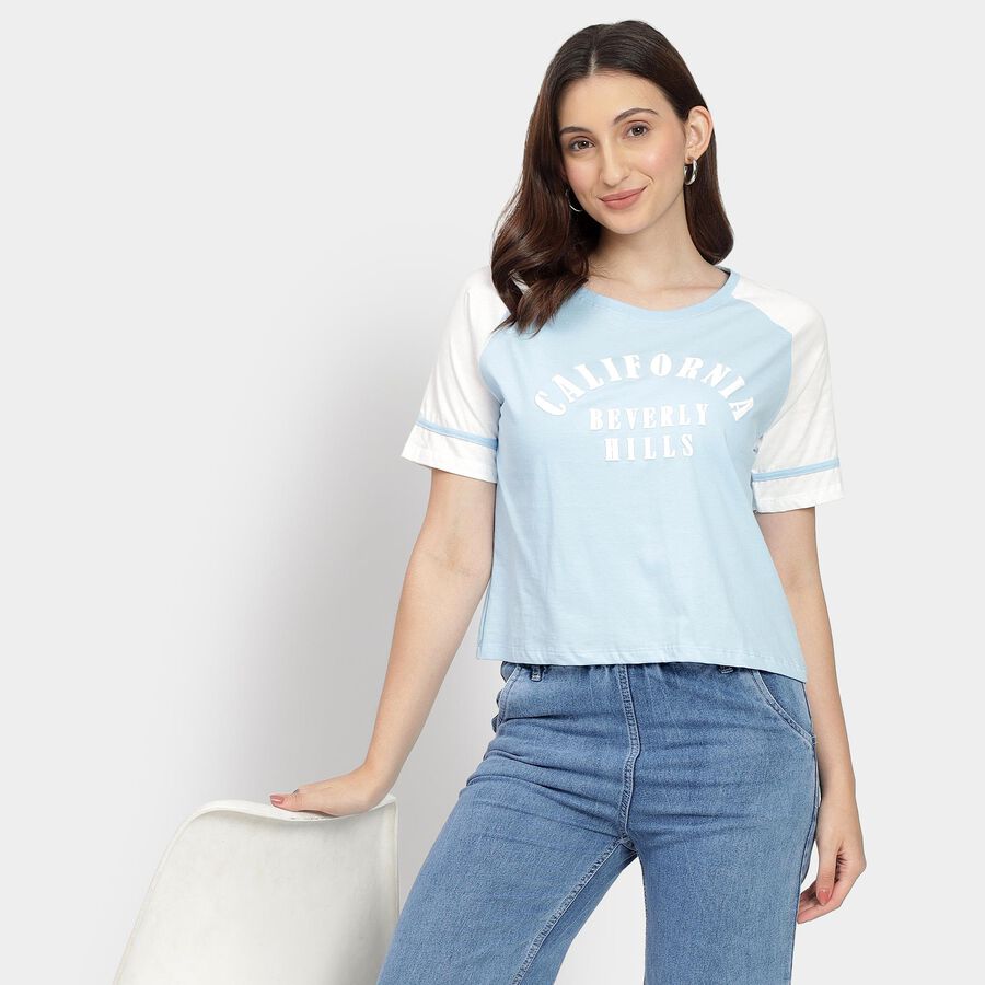 Ladies' 100% Cotton Crop  Top, Light Blue, large image number null