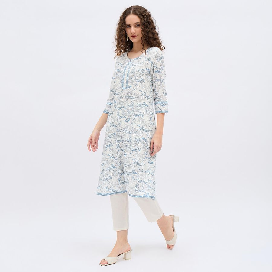 Women's Light Blue Round Neck Printed Kurta, Light Blue, large image number null