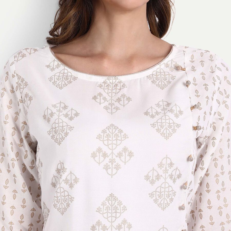 Printed Straight Kurta, Off White, large image number null