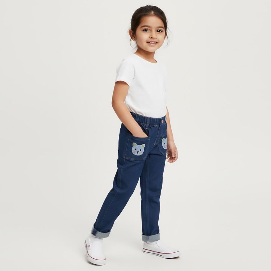 Girls' Slim Fit Jeans, Mid Blue, large image number null