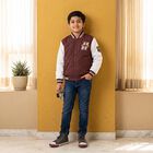 Boys Maroon Varsity Jacket, Maroon, small