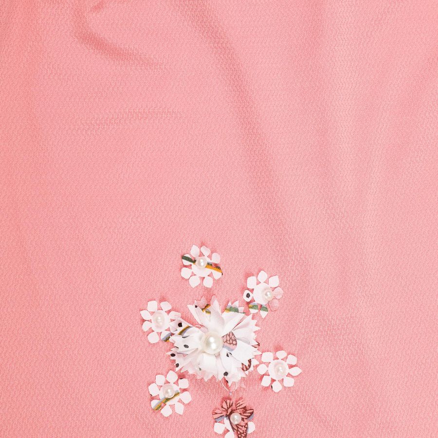 Girls' White Floral Printed Sleeveless Top and Pink Skirt Set, Coral, large image number null