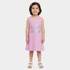 Girls' Lilac Glitter Print Sleeveless A-Line Frock, लाइलेक, small