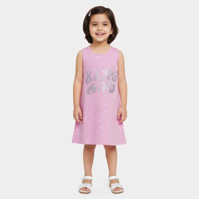 Girls' Lilac Glitter Print Sleeveless A-Line Frock