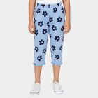 Girls' Mid Blue Regular Fit Unicorn Printed Elastic Waist Capri, Mid Blue, small