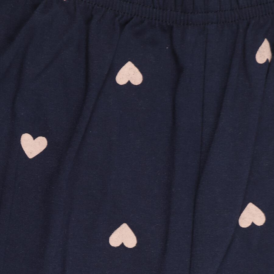 Girls' Dark Navy Blue Heart Printed Cotton Blend Pyjama, नेवी ब्लू, large image number null