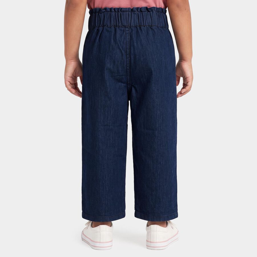 Girls' Navy Blue Straight Fit Embroidered Jeans, गहरा नीला, large