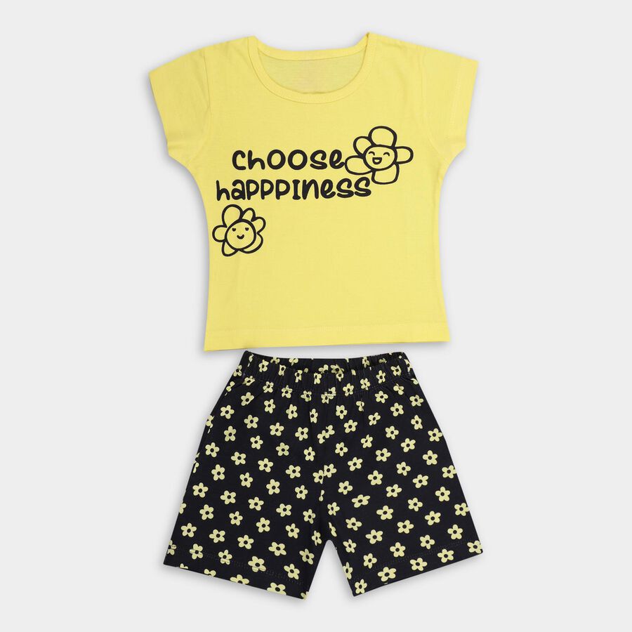Girls' 100% Cotton Short Set , पीला, large image number null