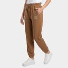 Women's Brown Jogger Fit Logo Print Track Pants, भूरा, small