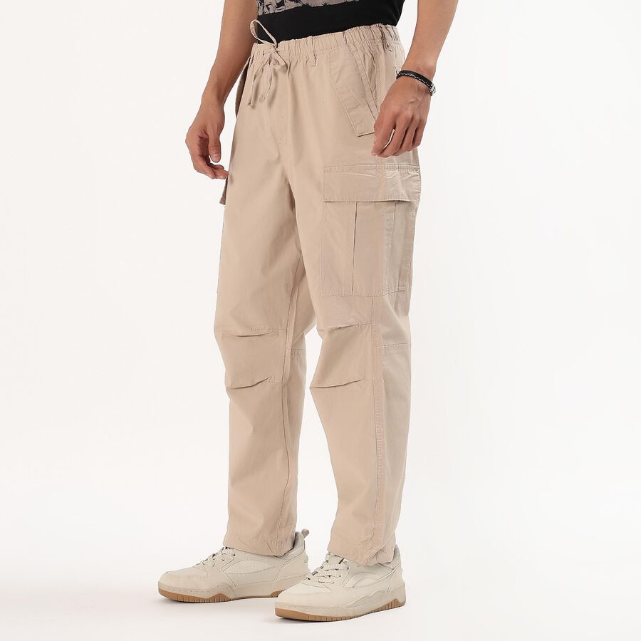 Men's Beige Relaxed Fit Cargo Pants with Utility Pockets, गहरा पीला, large image number null