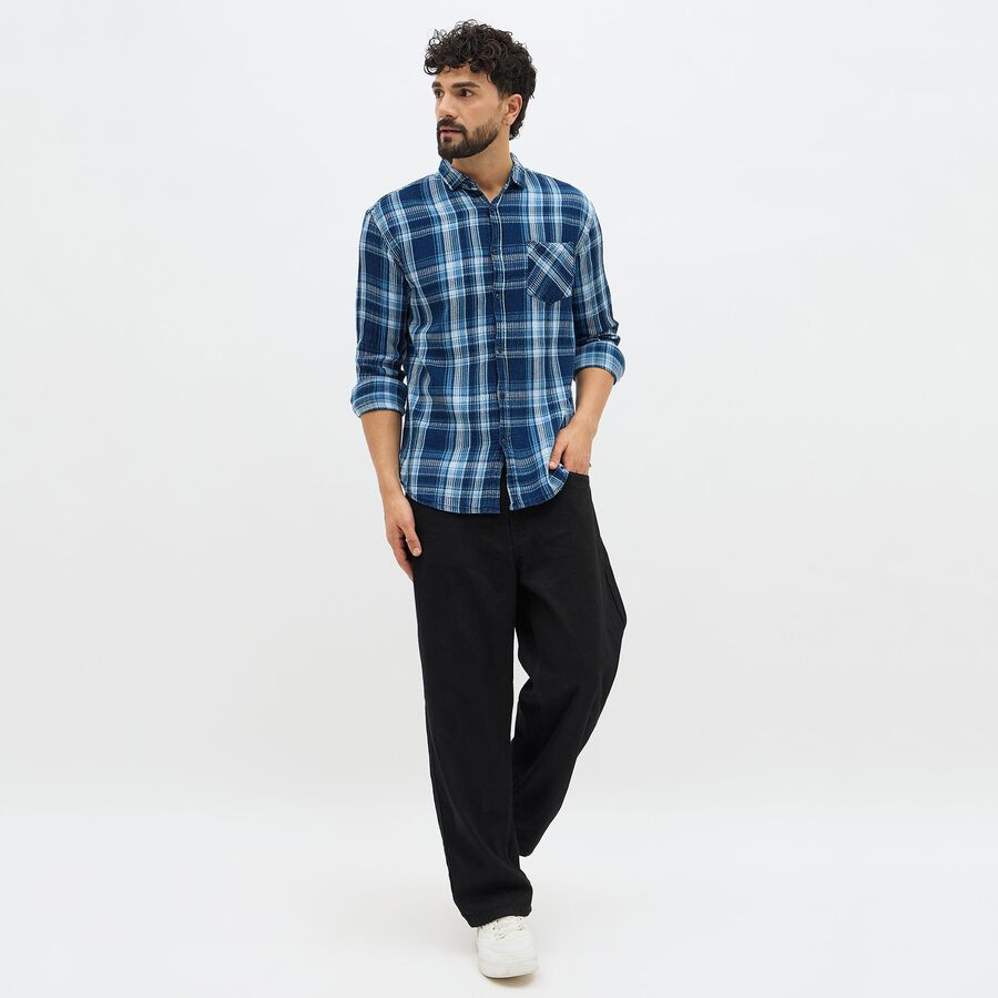 Men's Deep Midnight Navy Blue Cotton Classic Casual Shirt, नेवी ब्लू, large image number null