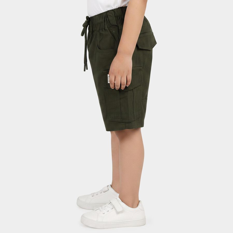Boys Green Regular Fit Casual Bermuda Shorts, Dark Green, large