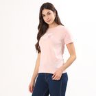 Women's Light Pink Round Neck Casual T-Shirt, हल्का गुलाबी, small