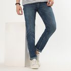 Men's Stonewashed Blue Slim Fit Jeans, गहरा नीला, small image number null