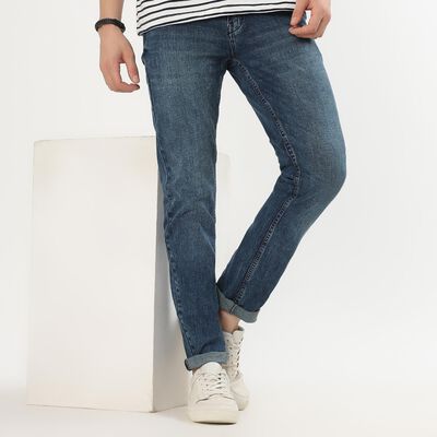 Men's Stonewashed Blue Slim Fit Jeans