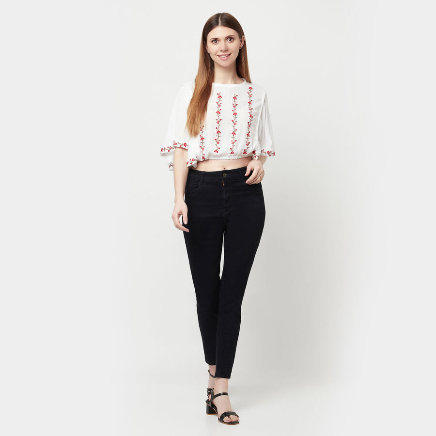 Embellished 3/4th Sleeves Top, White, large image number null