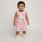Infant Girl Soft Pink Cotton Sleeveless Casual Shorts Set, गुलाबी, small image number null