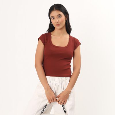 Women's Rust Round Neck Casual T-Shirt