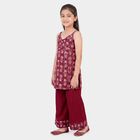 Girls Fuchsia V Neck Fusion Set Upper and Bottom Set, Fuchsia, small