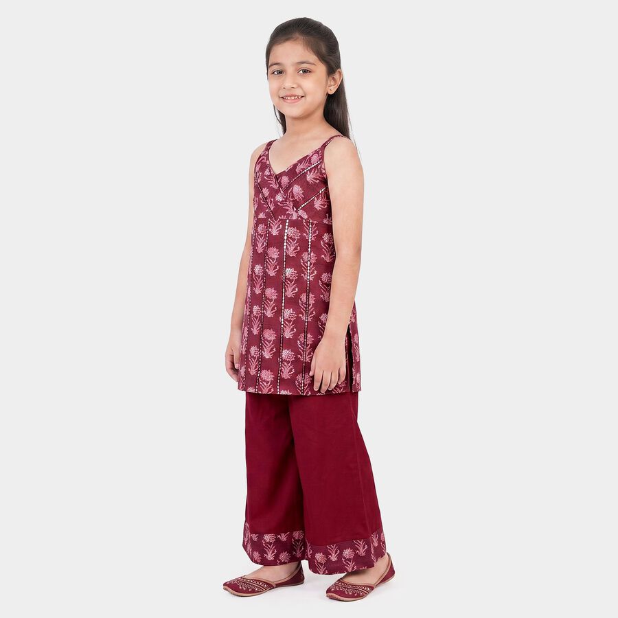 Girls Fuchsia V Neck Fusion Set Upper and Bottom Set, Fuchsia, large
