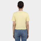 Women's Yellow Cotton Round Neck Casual T-Shirt, पीला, small